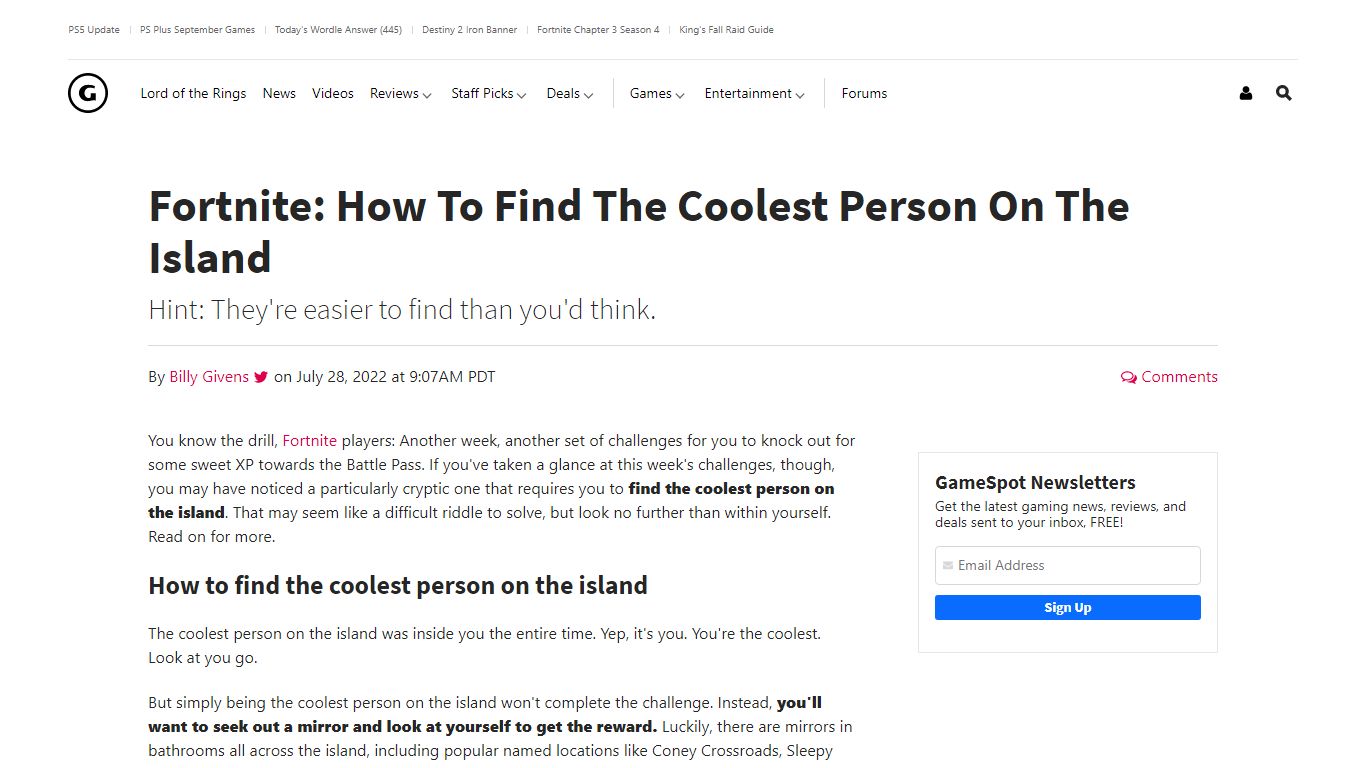 Fortnite: How To Find The Coolest Person On The Island
